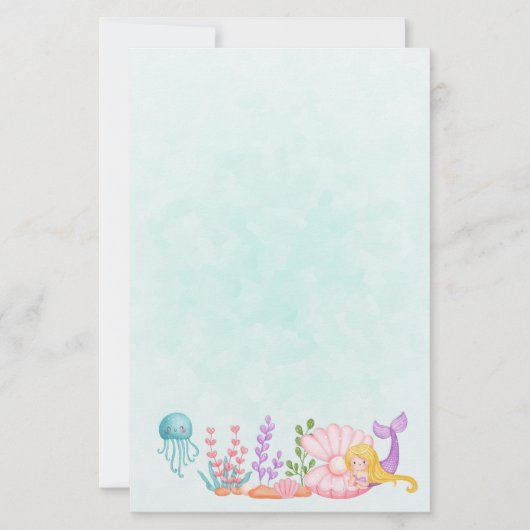 海の水彩下の人魚とクラゲ (正面)