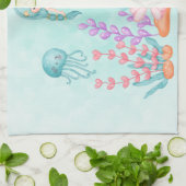 海の水彩下の人魚とクラゲ キッチンタオル (折り畳み)