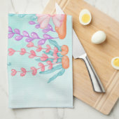 海の水彩下の人魚とクラゲ キッチンタオル (四つ折り)