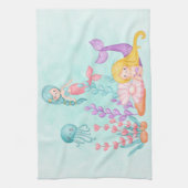 海の水彩下の人魚とクラゲ キッチンタオル (縦)