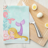 海の水彩下の人魚とクラゲ キッチンタオル (四つ折り)