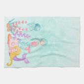 海の水彩下の人魚とクラゲ キッチンタオル (横)