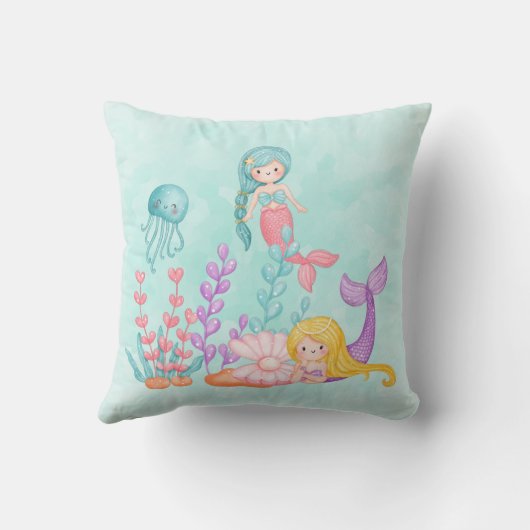 海の水彩下の人魚とクラゲ クッション (裏面)