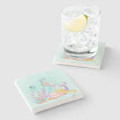 海の水彩下の人魚とクラゲ ストーンコースター (横)