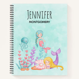 海の水彩下の人魚とクラゲ ノートブック