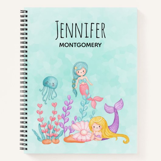 海の水彩下の人魚とクラゲ ノートブック (正面)
