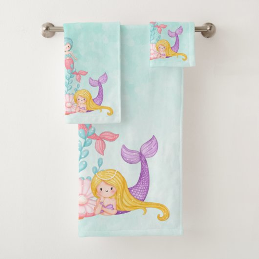 海の水彩下の人魚とクラゲ バスタオルセット (インサイチュ)