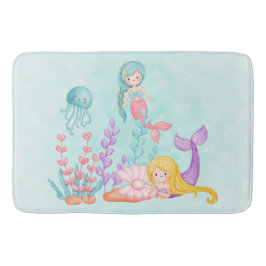 海の水彩下の人魚とクラゲ バスマット