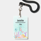 海の水彩下の人魚とクラゲ バッジ (Front with Lanyard)