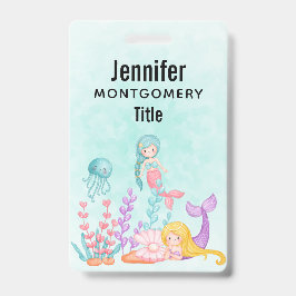 海の水彩下の人魚とクラゲ バッジ