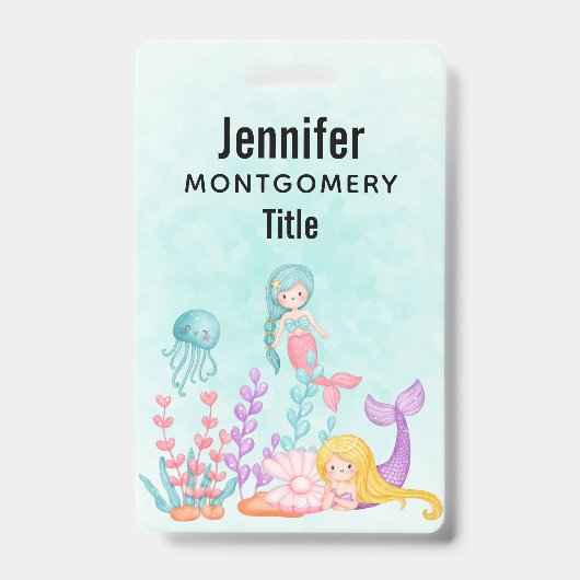 海の水彩下の人魚とクラゲ バッジ (Front)