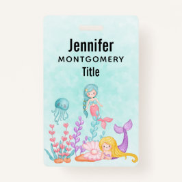 海の水彩下の人魚とクラゲ バッジ