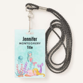 海の水彩下の人魚とクラゲ バッジ (正面ランヤード)