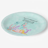 海の水彩下の人魚とクラゲ ペーパープレート (アングル)