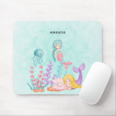 海の水彩下の人魚とクラゲ マウスパッド (マウス)