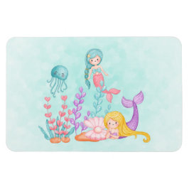 海の水彩下の人魚とクラゲ マグネット