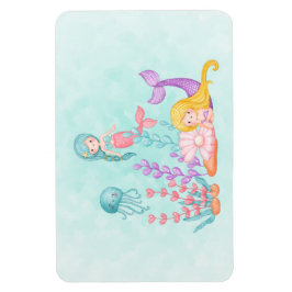 海の水彩下の人魚とクラゲ マグネット