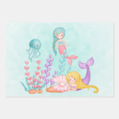 海の水彩下の人魚とクラゲ ラッピングペーパーシート (正面)