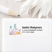 海の水彩下の人魚とクラゲ ラベル (インサイチュ)