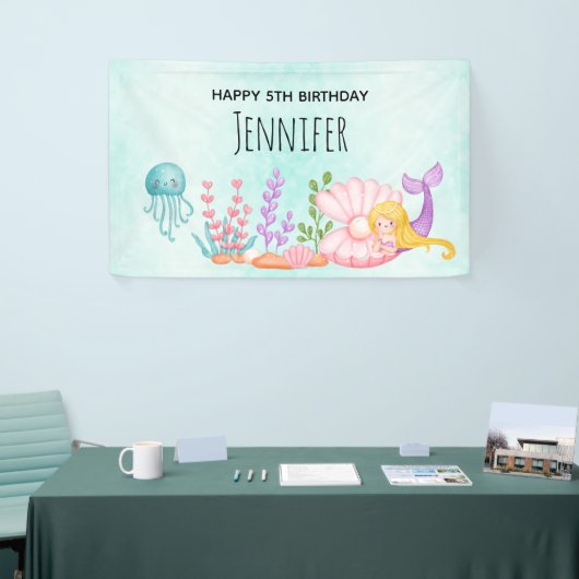 海の水彩下の人魚とクラゲ 横断幕 (トレードショー)