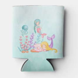 海の水彩下の人魚とクラゲ 缶クーラー