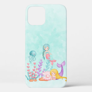 海の水彩下の人魚とクラゲ iPhone 12ケース