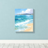 海の水彩波 青い海の海岸の絵 キャンバスプリント (インサイチュ (ウッドフロア))