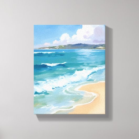 海の水彩波 青い海の海岸の絵 キャンバスプリント (正面)