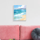 海の水彩波 青い海の海岸の絵 キャンバスプリント (インサイチュ (リビング))