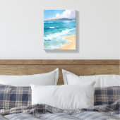 海の水彩波 青い海の海岸の絵 キャンバスプリント (インサイチュ (寝室))