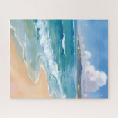 海の水彩波 青い海の海岸の絵 ジグソーパズル (横)