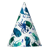 海の水彩画のクジラの航海のな誕生日の下 パーティーハット (裏面)
