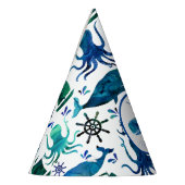 海の水彩画のクジラの航海のな誕生日の下 パーティーハット (左)