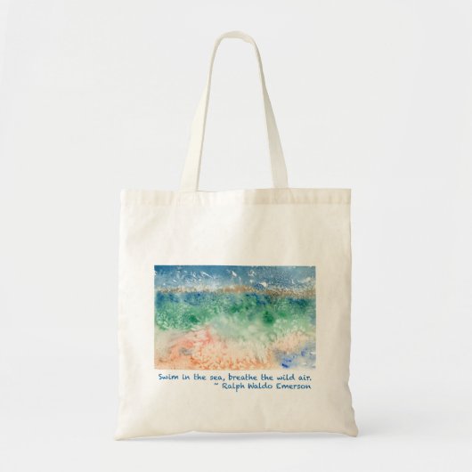 海の水彩画のトートの水泳 トートバッグ (正面)