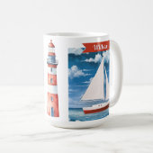 海の水彩画の帆船マグカップ - 名入れ可能 ツートーンマグカップ (正面右)