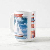 海の水彩画の帆船マグカップ - 名入れ可能 ツートーンマグカップ (正面左)