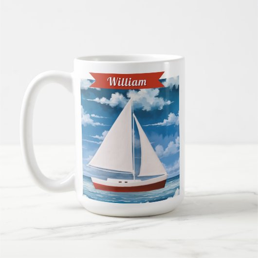 海の水彩画の帆船マグカップ - 名入れ可能 ツートーンマグカップ (左)