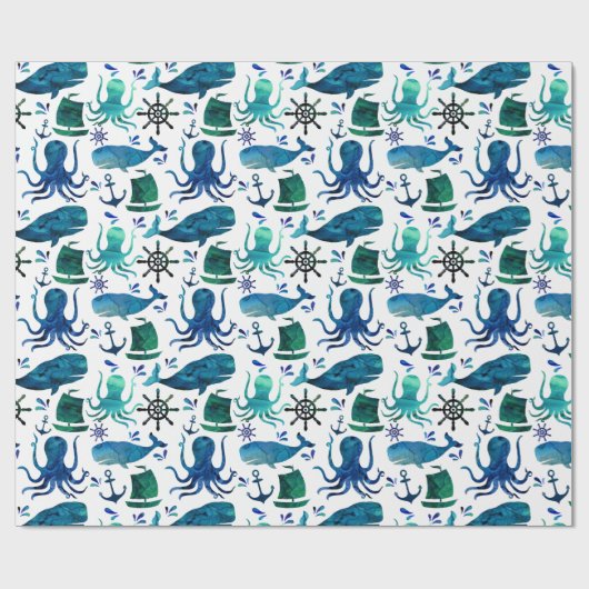 海の水彩画の海の海洋の航海ののの下 ラッピングペーパー (フラット)