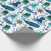 海の水彩画の海の海洋の航海ののの下 ラッピングペーパー (角)