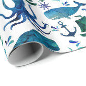 海の水彩画の海の海洋の航海ののの下 ラッピングペーパー (ロールコーナー)