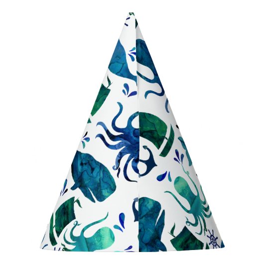 海の水彩画の海洋の航海のな誕生日の下 パーティーハット (裏面)