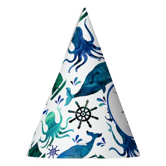 海の水彩画の海洋の航海のな誕生日の下 パーティーハット (左)