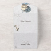 海の水彩画の船と満月の結婚式 オールインワン招待状 (外側)