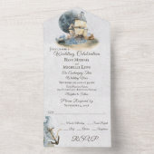 海の水彩画の船と満月の結婚式 オールインワン招待状 (内側)