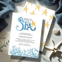 海の水彩　男の子のベビーシャワーの招待状