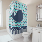 海の水生クジラのシェブロンのストライプなターコイズ海軍 シャワーカーテン (インサイチュ)