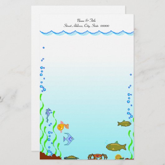 海の水生個人的な文房具の下の魚 便箋 (正面/裏面)