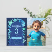 海の水色の下でクラゲ海の馬の写真 招待状 (スタンド正面)