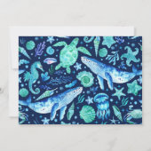 海の水色の下でクラゲ海の馬の写真 招待状 (裏面)