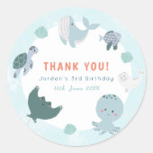 海の水色の下にかわいい青ありがとう ラウンドシール (正面)